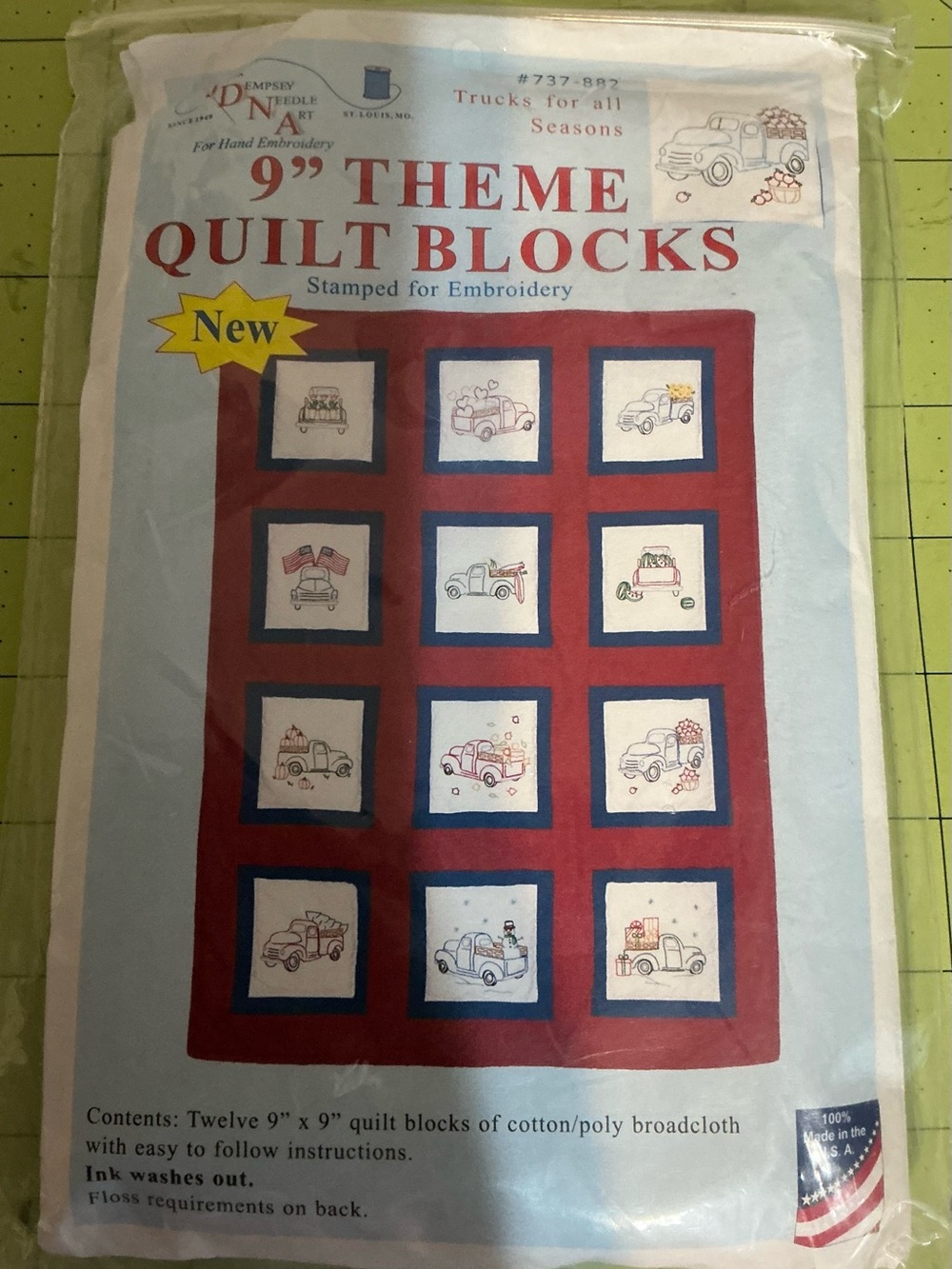 Dempsey Needle 9" Theme Quilt Blocks - Red and Blue Truck Design